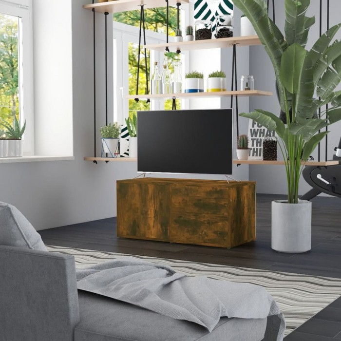 Gossi comoda tv, stejar fumuriu, 80x34x36 cm, lemn prelucrat