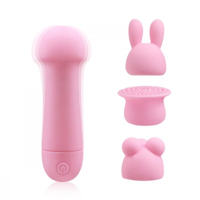 Mini Vibrator Haley cu 3 Capete de Schimb USB Roz Guilty Toys foto