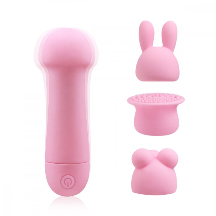 Mini Vibrator Haley cu 3 Capete de Schimb USB Roz Guilty Toys