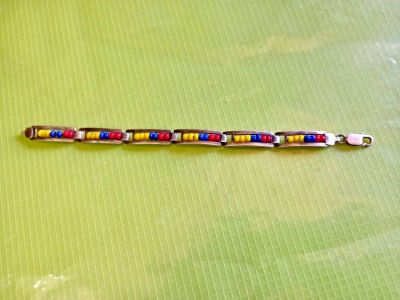 F501-Bratara argint marcata 925 cu pietricele din portelan tricolore. foto