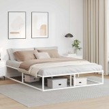 Cadru Pat Metalic vidaXL Alb 160x200 cm, Somiera Inclusa, Spatiu Depozitare