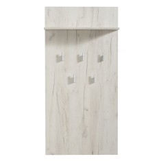 Cuier hol pentru perete cu 5 agatatori si polita, stejar alb, 670 x 195 x 1370 mm, ATS, PAL melaminat