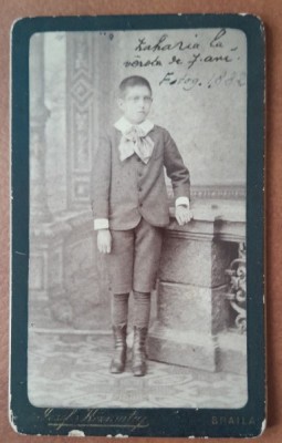 Fotografie tip CDV, baiatul Zaharia la 7 ani, 1882 foto