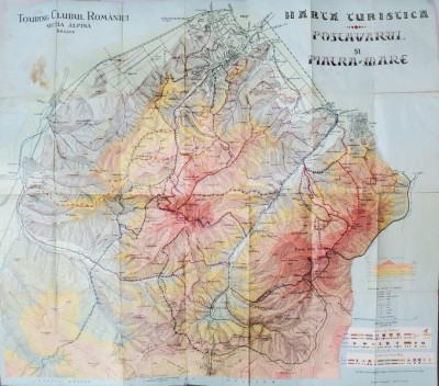 TOURING CLUBUL ROMANIEI , SECTIA ALPINA , BRASOV , HARTA TURISTICA POSTAVARUL SI PIATRA MARE , SCARA 1 : 30.000, 1933 foto