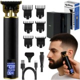 Set masina de tuns, ras si conturat barba, 6 accesorii, 1.5-9 mm, 3 trepte viteza, afisaj LCD, perie, incarcare USB, neagra Soulima