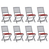 vidaXL Scaune pliabile de exterior cu perne, 8 buc., lemn masiv acacia 3078311