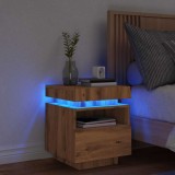 Gossi noptiera cu lumini led, stejar artizanal, 40x39x48,5 cm