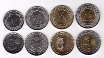 LIBIA █ SET COMPLET DE MONEDE █ 50, 100 Dirhams, 1/4, 1/2 Dinar 2014 █ UNC foto