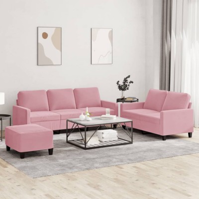vidaXL Set de canapele cu perne, 3 piese, roz, catifea 3201529 foto