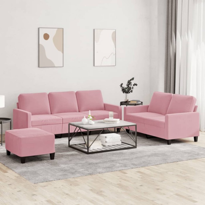 vidaXL Set de canapele cu perne, 3 piese, roz, catifea 3201529