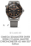 CEAS OMEGA SEAMASTER Diver 300M - 007 Edition - Titanium - 42mm - 2021 - 13600$