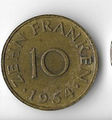 Moneda 10 franken 1954 - Saarland foto