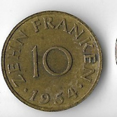 Moneda 10 franken 1954 - Saarland