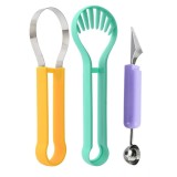 Ustensila bucatarie 4 in 1 pentru taiat si decorat fructe eMazing, material inox si plastic, compact, 28x6.2 cm, multicolor