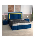 Pat Tapitat Ianis Albastru+ Saltea Lux Ortopedica + Noptiere Tapitate 160x200cm