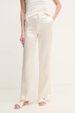 Pedro del Hierro pantaloni femei, culoarea bej, drept, high waist, 7609756