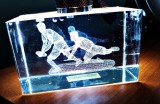 Prespapier paralelipiped dreptunghic cristal 28 cm /5 cm/ h 5 cm gravat 3D laser tema Rugby placaj Crystal Clear Collectables Laser Art 500 gr