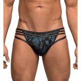 Male Power Strappy Thong - Blue/Black