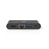 Adaptor USB-C - HDMI, USB3.0, Gigabit Ethernet, USB-C PD 100W negru Nedis