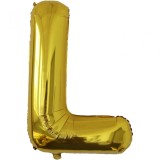 Balon folie metalizata litera l, flippy, 80 cm, umflati cu heliu sau aer, ambalaj individual, pai inclus, auriu