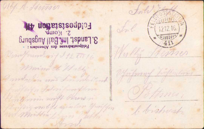 HST CP66 Carte poștală 1916 Feldpoststation 411