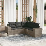 Gossi set canapea de gradina cu perne, 5 piese, gri, poliratan