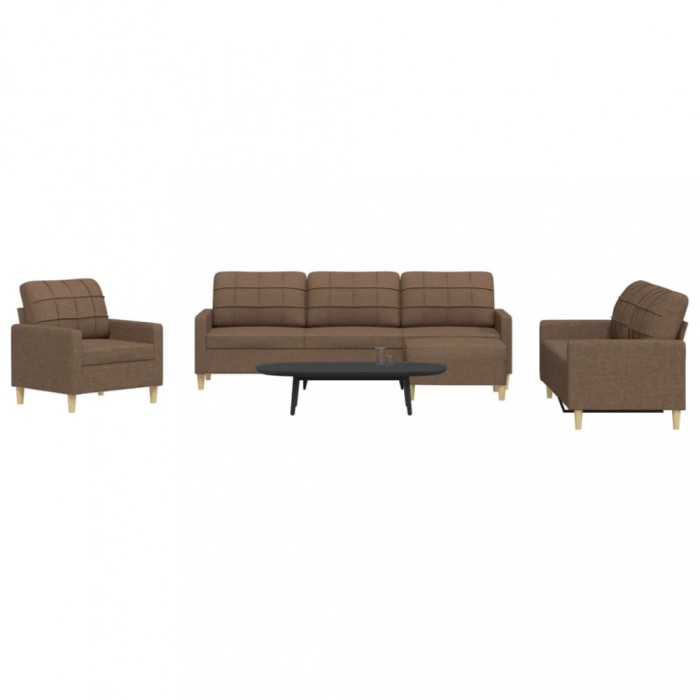 vidaXL Set de canapele cu taburet, 4 piese, maro, textil