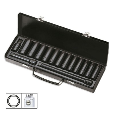 Set De 15 Piese De Impact Cu 12 Tubulare Lungi De 1/2` Hexagonale + Adaptoare Jbm 462470 52346 foto