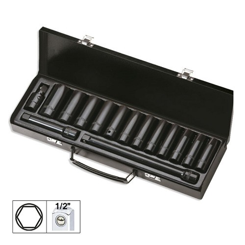 Set De 15 Piese De Impact Cu 12 Tubulare Lungi De 1/2` Hexagonale + Adaptoare Jbm 462470 52346