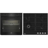 Set Cuptor incorporabil Beko BBSM17330BCS, Electric, 71 l, Clasa A, Autocuratare catalitica, SoftClose door,Timer, Negru + Plita incorporabila Beko ,