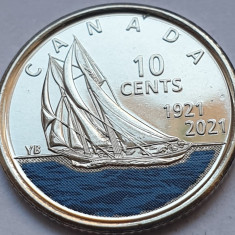 10 cents 2021 Canada, 100th Anniv. Bluenose, data dublă, varianta color , unc