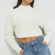 Hollister Co. pulover femei, culoarea alb, cu turtleneck