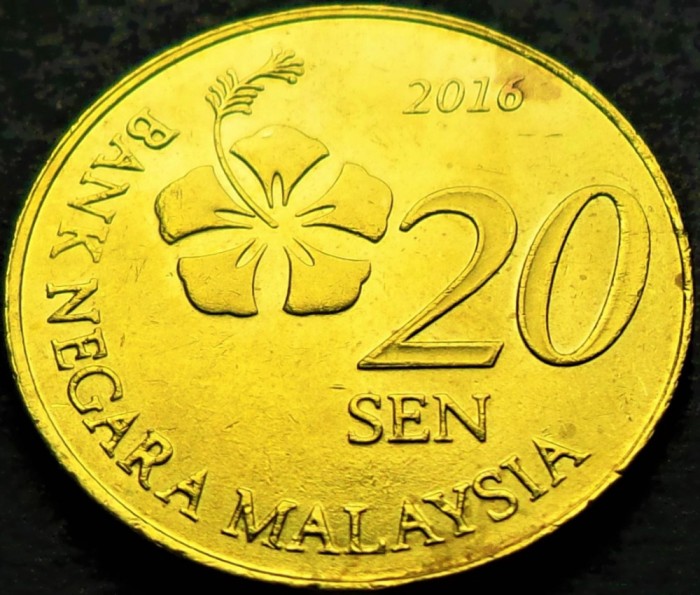 Moneda exotica 20 SEN - MALAEZIA, anul 2016 * cod 5354 B