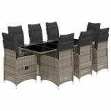 Cumpara ieftin Set bistro de gradina cu perne, 9 piese, gri, poliratan