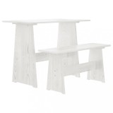 vidaXL Masă Bucătărie cu Bancă REINE, Lemn Masiv Pin, Alb, 100x60x73cm - Set Mobilier Bucătărie Durabil