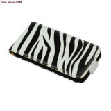 Husa piele Apple iPhone 4/4S Slim Flip ZEBRA Black, Cu clapeta