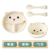 Set 4 piese diversificare bebelusi si copii din silicon Flippy, farfurie compartimentata cu ventuza, bol cu ventuza, tacamuri, fara alergeni, Model Ur