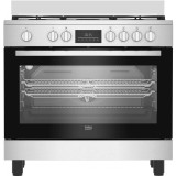 Aragaz Beko BGM11226EX, Mixt, 5 zone de gatit, 7 functii, Wok, 114 l, Gratare din fonta, Clasa A+, 90 cm, Inox