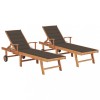 Set 2 Sezlonguri Lemn Tec Gossi, Perna Gri Taupe, 195cm, Reglabil, Gradina/Piscina