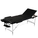 Cumpara ieftin Masa masaj pliabila, 3 zone, negru, cadru aluminiu