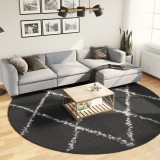 vidaXL Covor pufos &quot;PAMPLONA&quot; fire &icirc;nalte negru/crem modern &Oslash; 280 cm