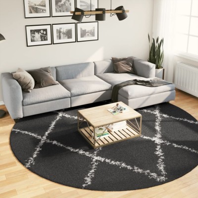 Covor pufos &amp;quot;PAMPLONA&amp;quot; fire &amp;icirc;nalte negru/crem modern &amp;Oslash; 280 cm foto