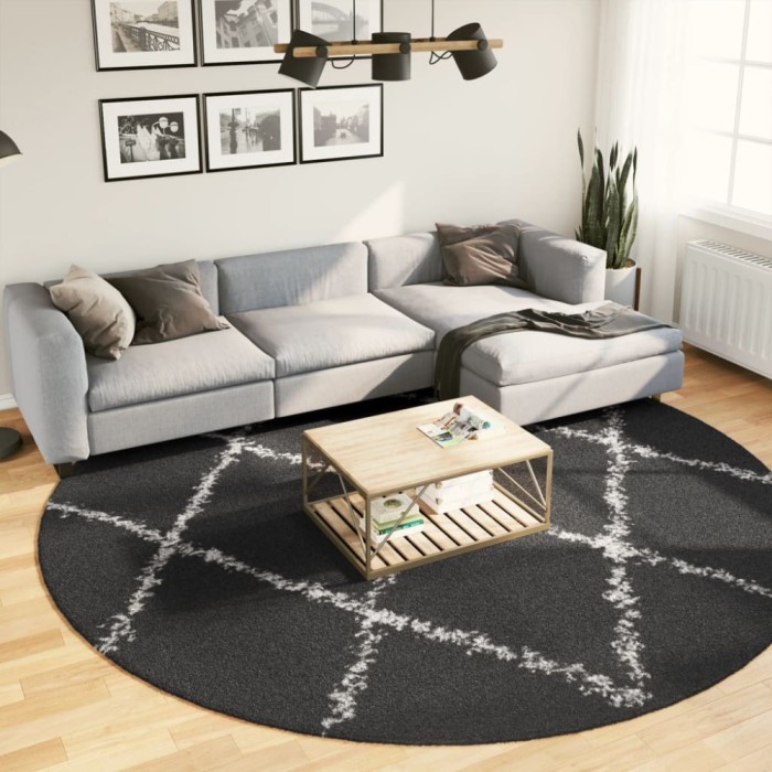 Covor pufos &quot;PAMPLONA&quot; fire &icirc;nalte negru/crem modern &Oslash; 280 cm