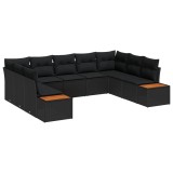 vidaXL Set de canapele pentru grădină cu pernă 9 pcs Negru Rattan poli 3348164