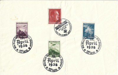 A3944N Plic cu ștampile Des F&amp;uuml;hrers Geburtstag 20 April 1938 și Ein Volk, Ein Reich, Ein F&amp;uuml;hrer 10 April 1938, Wien foto
