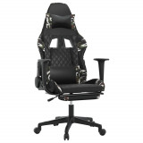 Scaun de gaming masaj/suport picioare negru/Camuflaj piele eco