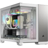 Carcasa corsair 2500x micro atx dual chamber white/satin gray aluminium tempered glass matx cooling layout: