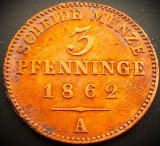 Moneda istorica 3 PFENNINGE - PRUSIA (Germania), anul 1862 A * cod 325 (BERLIN), Europa