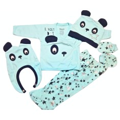 Set 5 piese Urs Panda Bleu nou nascuti bumbac