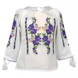 Cumpara ieftin Ie Traditionala Alba pentru Fetite cu Motiv Floral Mov - ITF05